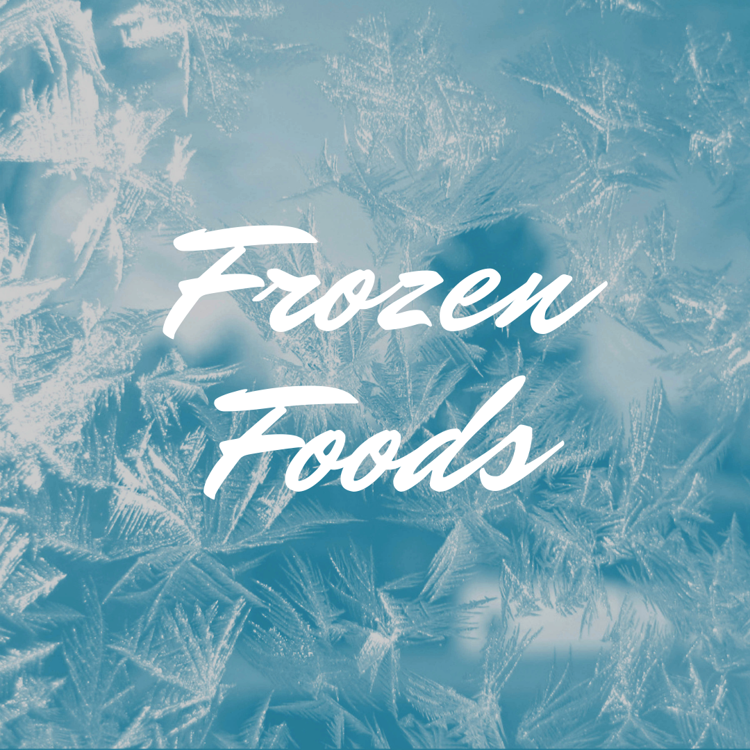 A list of the frozen meats, berries, and vegetables that we carry.