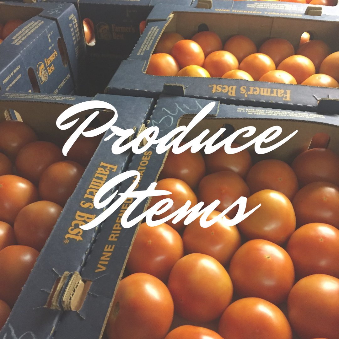 A list of the fresh produce items that we carry, as well as eggs, cheese and miscellaneous goods.